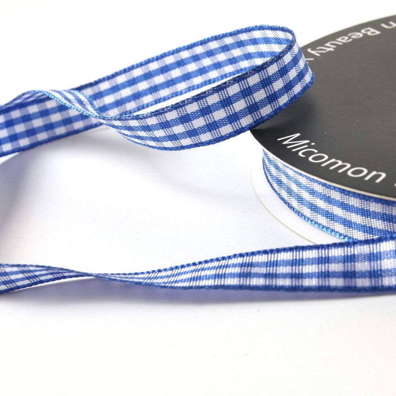 Micomon شريط Micomon Ink Blue Gingham منقوش مربعات بطول 25 ياردة لكل لفة 100% بوليستر (3/8 بوصة، أزرق حبر) - Image 4
